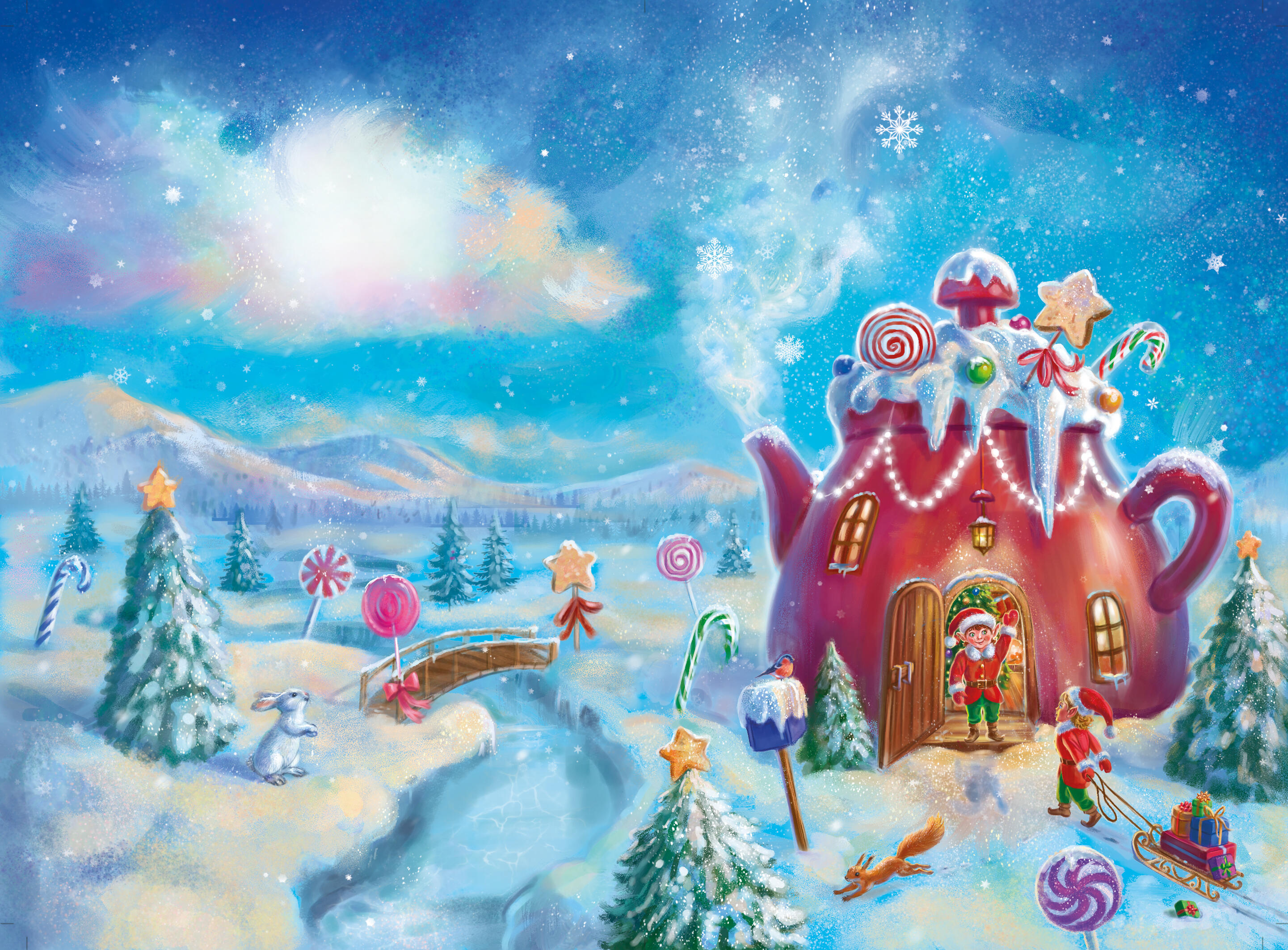 Teapot House - Christmas Greeting Card Illustration for Mandamor